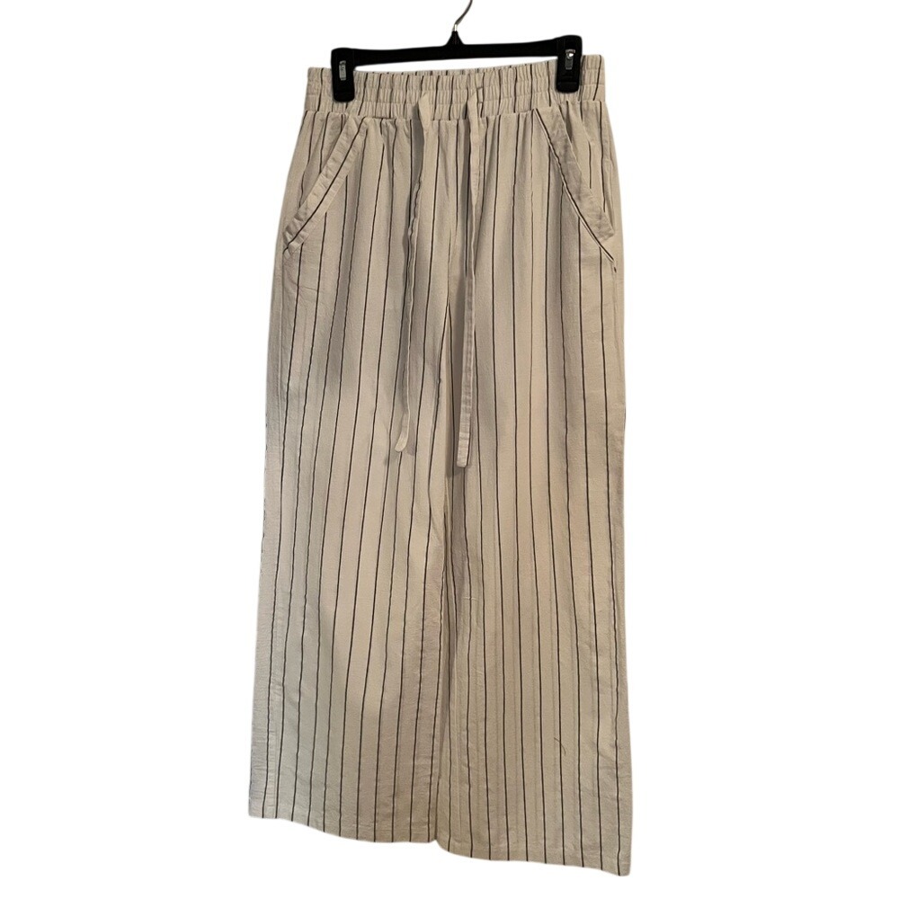 Sienna Sky White Striped 100% Cotton Wide Leg Comfy Pants Size L
